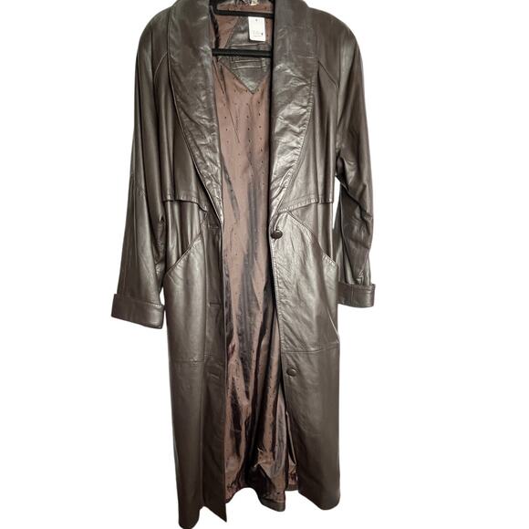 80's -90's Preston & York Brown Trench coat M - Picture 2 of 8